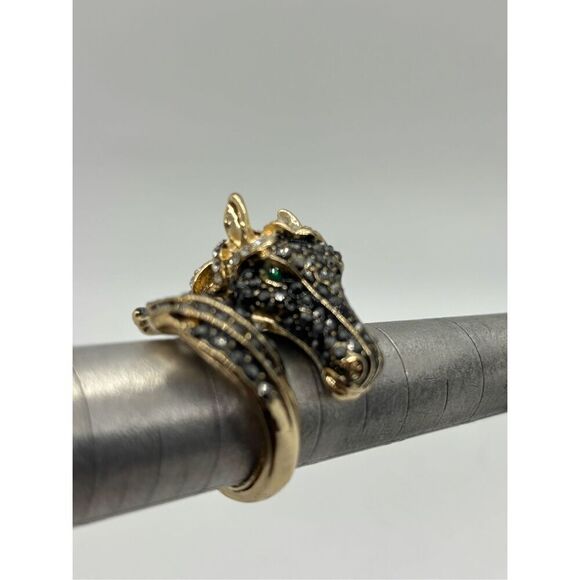 Vtg OPC CN wrap horse ring black stones Sz 8.5 gold 3D equestrian - Picture 4 of 10